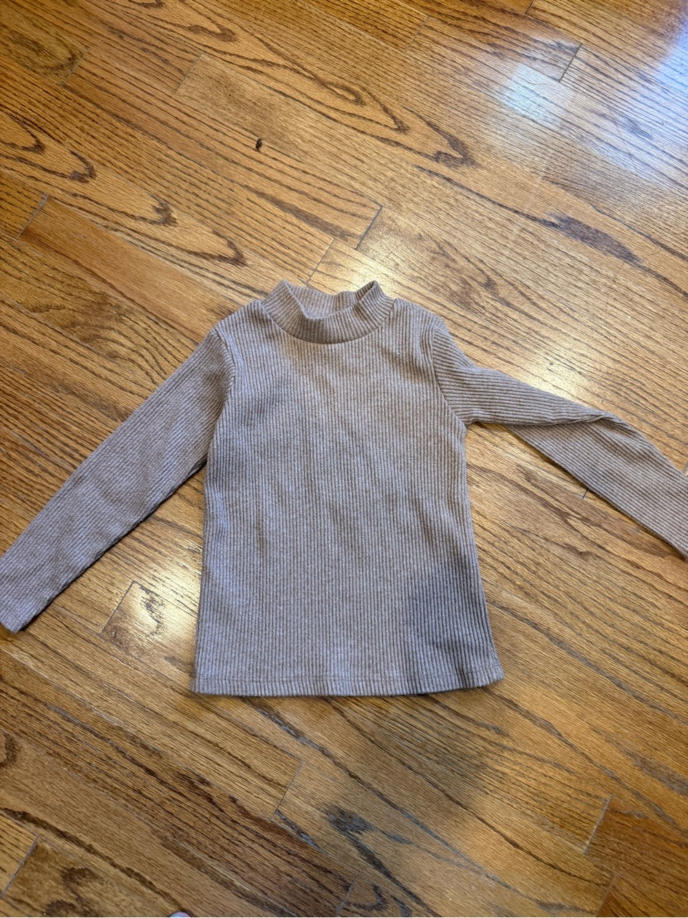 Zara Kids Long Sleeve Mock Neck Ribbed Top — Taupe